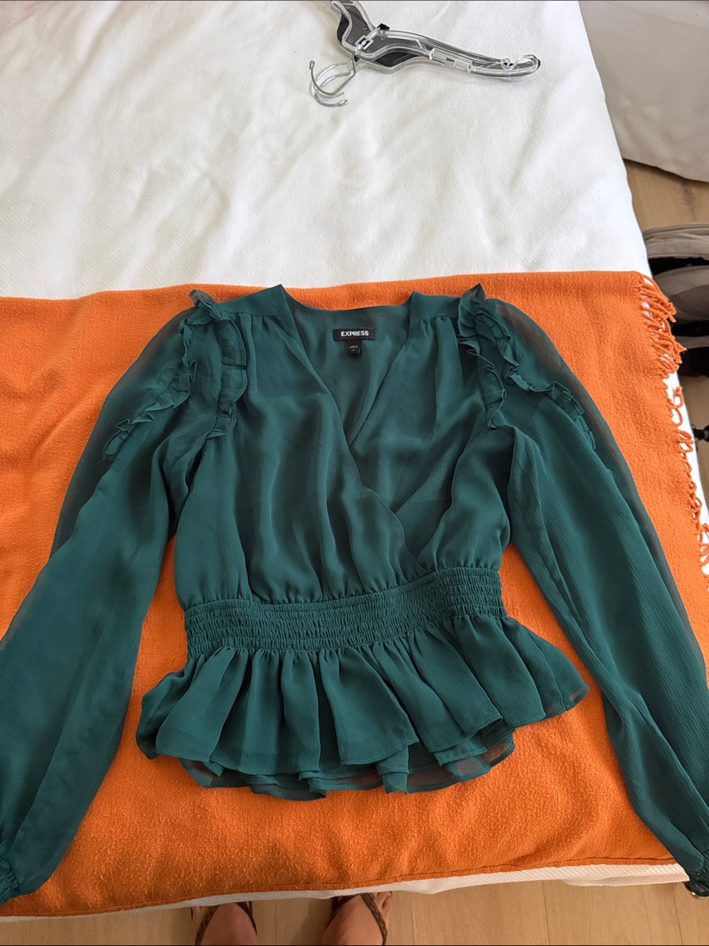 Express Emerald Green Ruffled Peplum Blouse